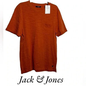JACK&JONES Burn orange / rust colored tee shirt,rolled sleeves ,texture